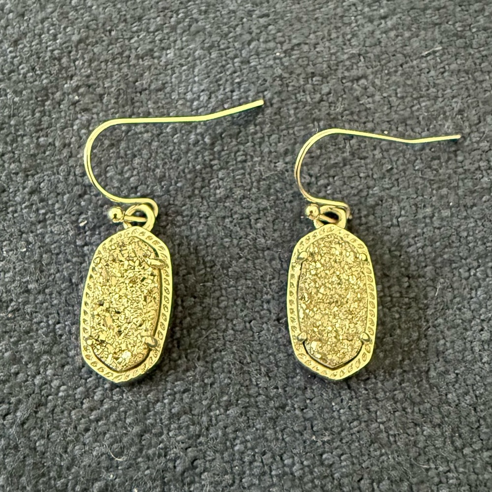 Kendra Scott Lee Silver Drop Earrings in Platinum Drusy Sparkly
